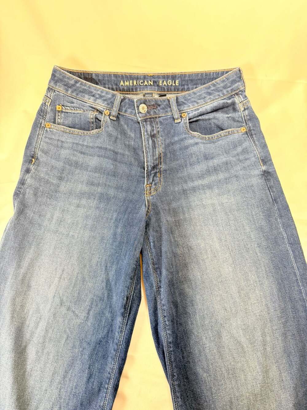 Y2K American Eagle Low-Rise Baggy Wide Leg Jeans Womens Size 6 Short Blue Stretc